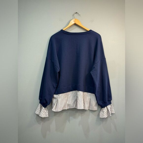 Navy Maeve Crewneck Mixed Media Top Size L NWT - Picture 4 of 5
